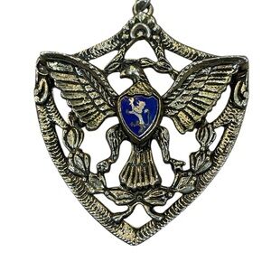 Vintage Heraldic Lion Pendant Blue Enamel Coat of Arms Shield Medallion